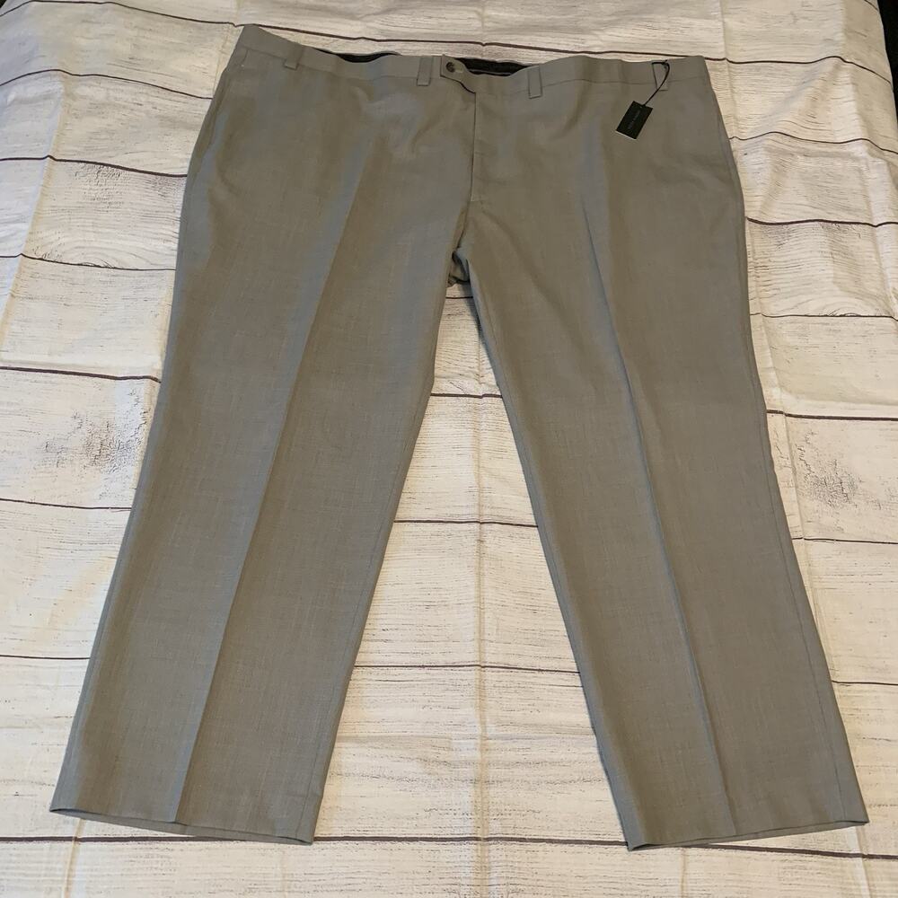 Andrew Fezza Mens Size 56x30 Flat Front Dress Pants Light Gray